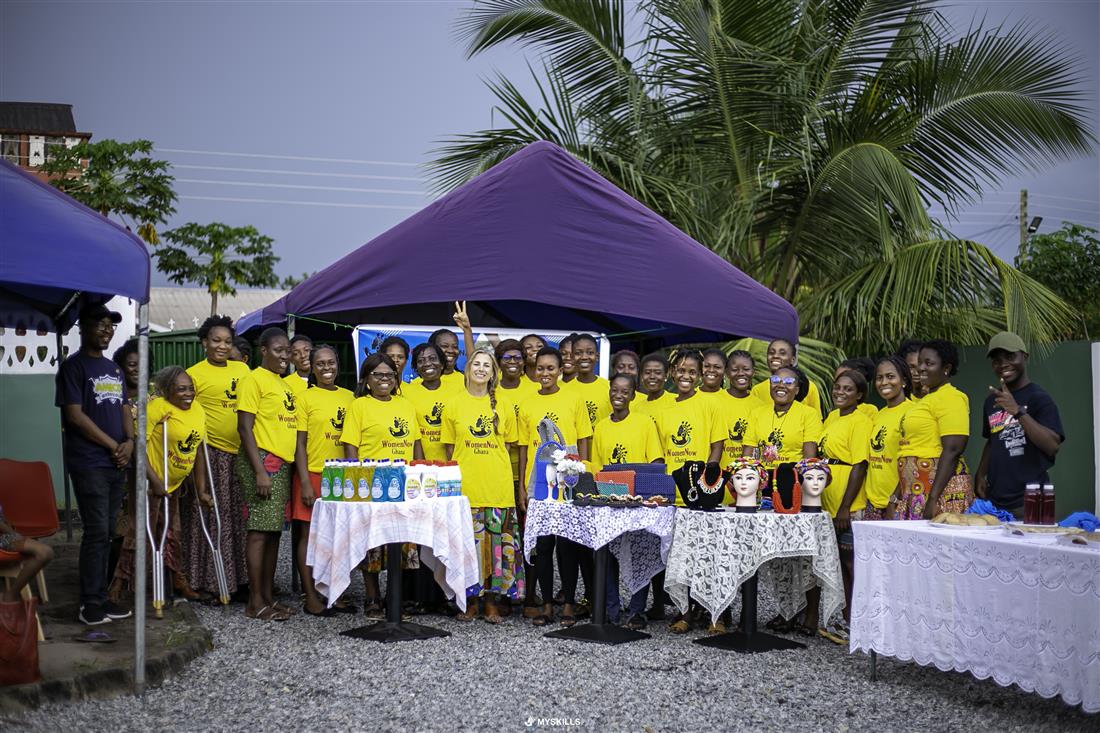 WomenNow participants gathered with products at a skills event